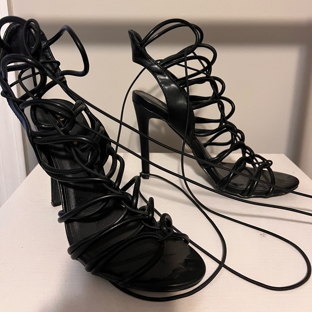 Lace up strappy spiked heels